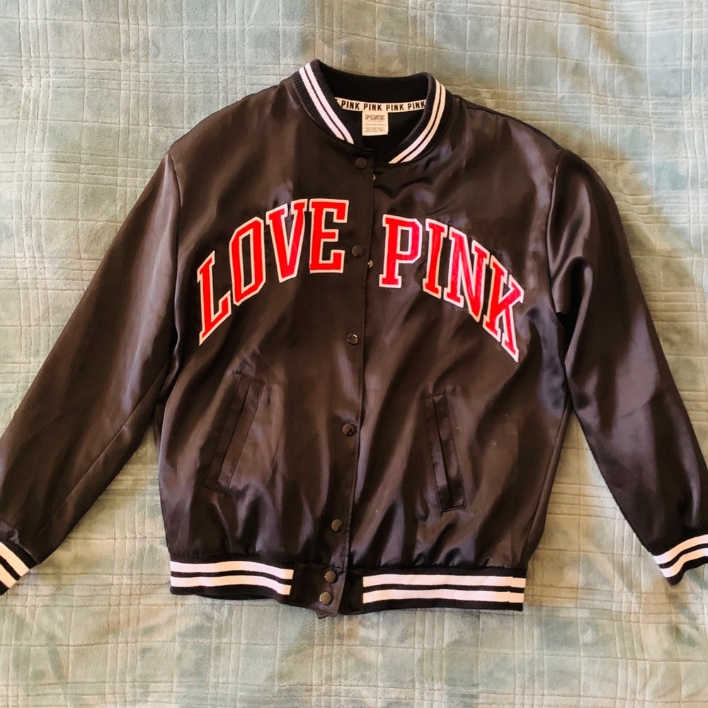 2/$25 Black Satin Pink varsity jacket
